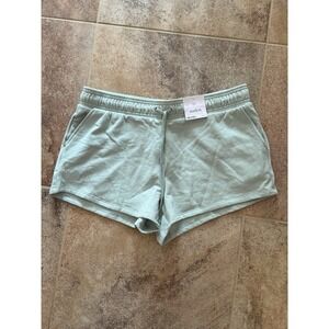 Auden Women Mid-Rise Fleece Drawstring Light Green Shorts Size L NWT